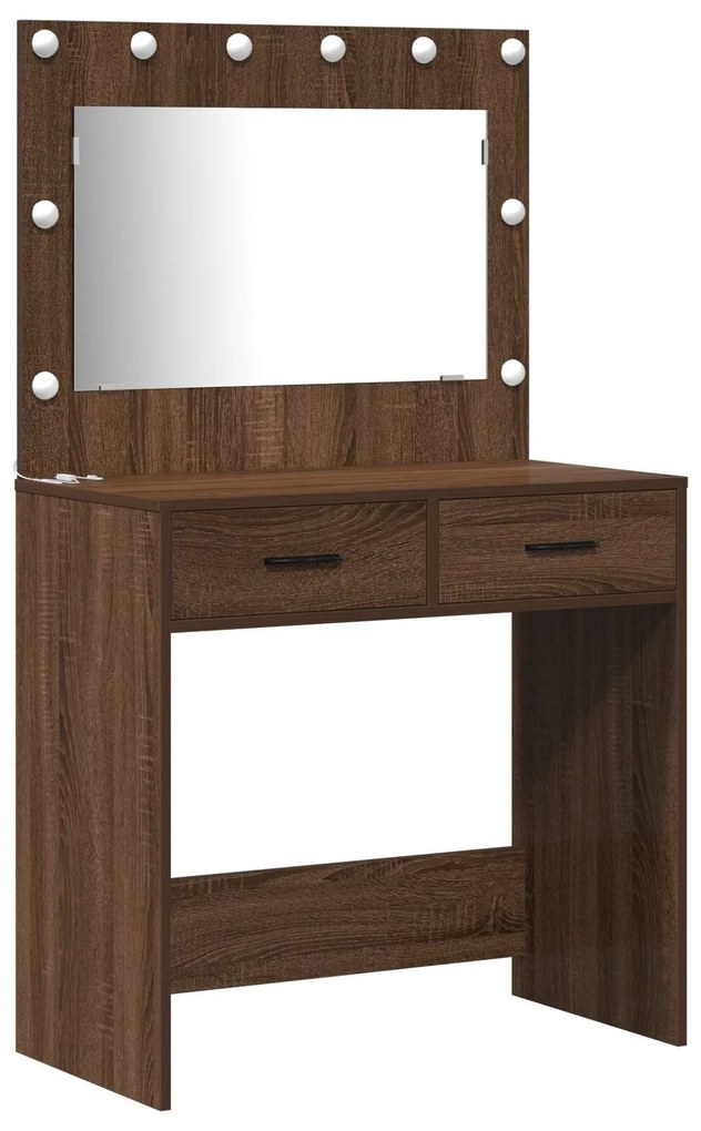 Conjunto de Mesa de Maquiagem de 2 Peças com LED em Madeira de Carvalh