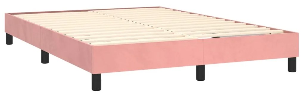 Cama box spring c/ colchão/LED 140x200 cm veludo rosa