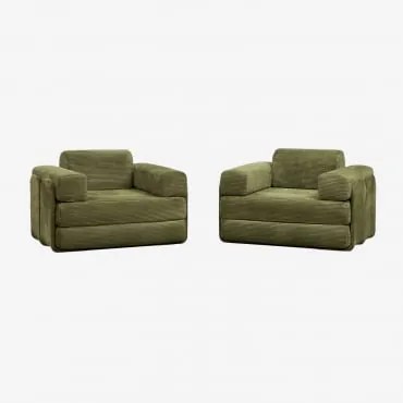 Pack De 2 Poltronas-cama Em Veludo Embaladas A Vácuo Paoly Bombazina Verde Army - Sklum