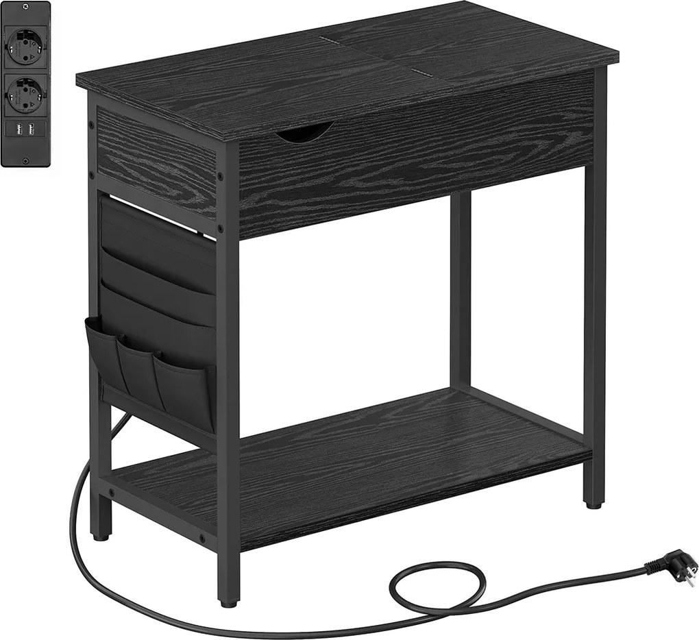 Mesa de apoio com tomada eléctrica e portas USB 60 x 31,5 x 60 cm preta