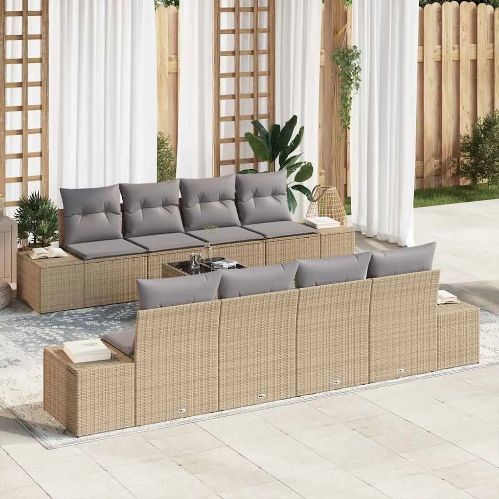 vidaXL Sofá de Jardim 9 Peças com Almofadas Bege em Rattan Sintético