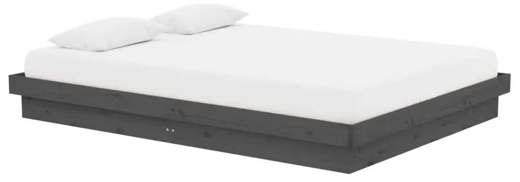 Estrutura de cama casal 135x190 cm madeira maciça cinzento