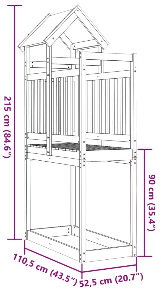 Torre de brincar 110,5x52,5x215 cm madeira de pinho maciça