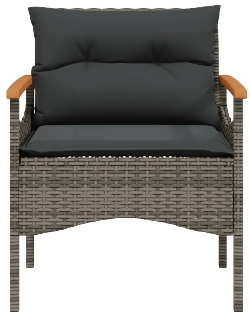 3 pcs conjunto sofás de jardim c/ almofadões vime PE cinzento