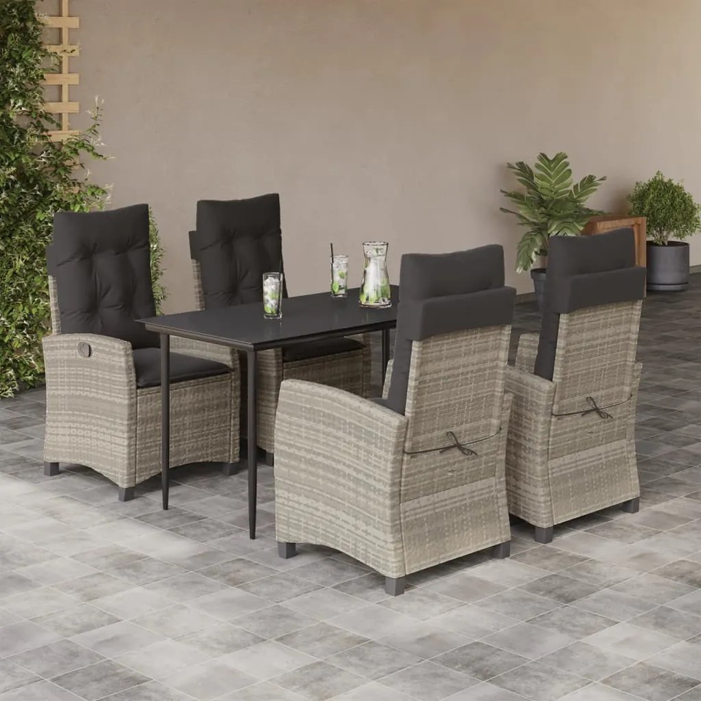 vidaXL 5 pcs conjunto de jantar p/ jardim c/ almofadões cinzento claro