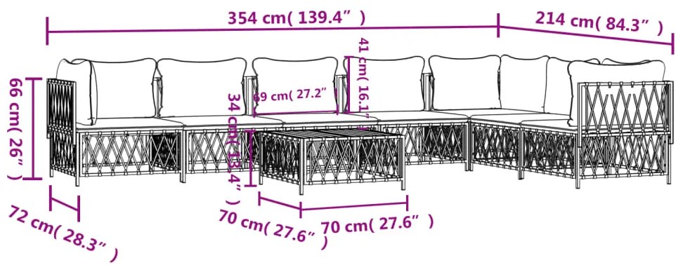 8 pcs conjunto lounge de jardim com almofadões aço antracite