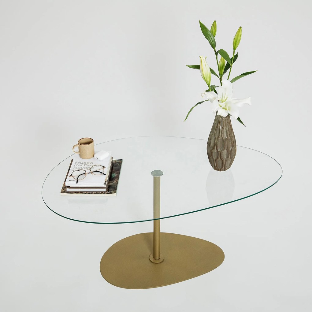 Mesa de Centro Porto – Transparente e Dourado – 90x40x60 cm