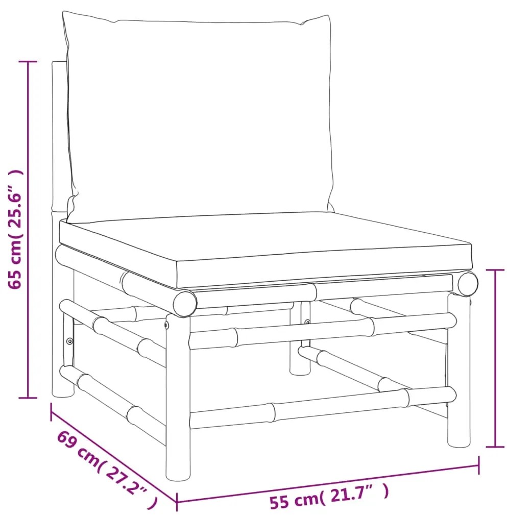 4 pcs conj. lounge jardim bambu c/ almofadões cinza-acastanhado