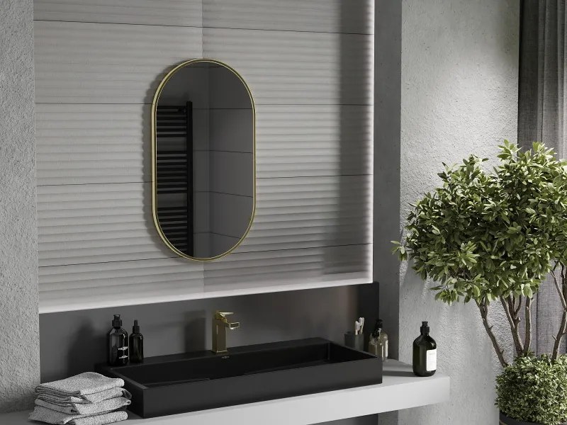 Mexen Loft espelho de casa de banho oval 80 x 45 cm, moldura dourada - 9851-080-045-000-50