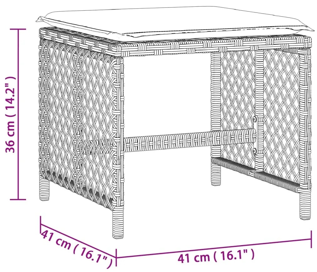 Bancos jardim c/ almofadões 4pcs 41x41x36cm vime PE cinza-claro