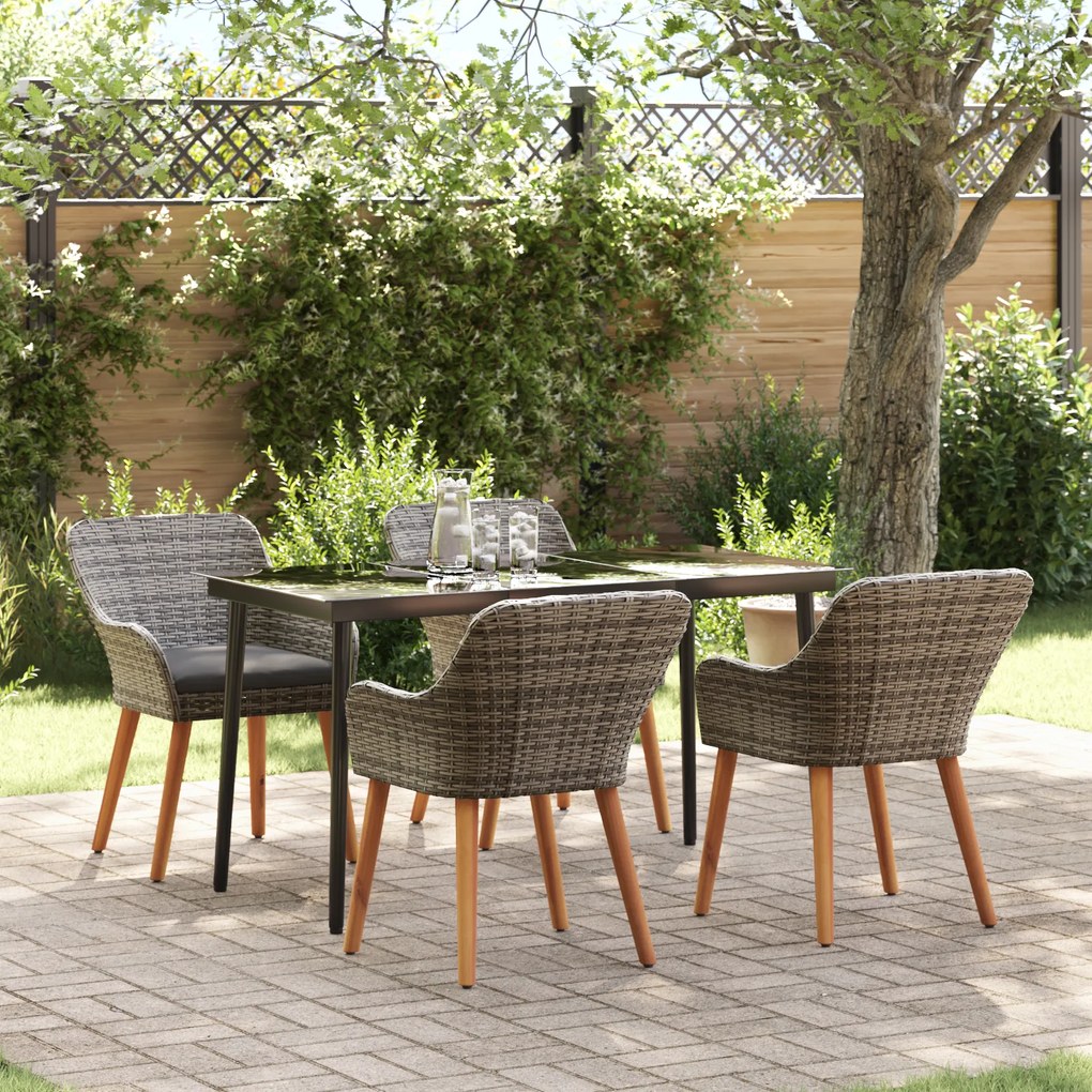 vidaXL Conjunto de Jantar para Jardim de 5 Peças em Rattan Cinzento