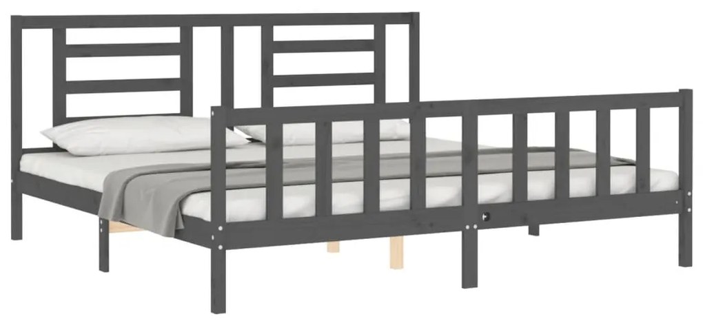 Estrutura de cama com cabeceira 200x200 cm madeira maciça cinza