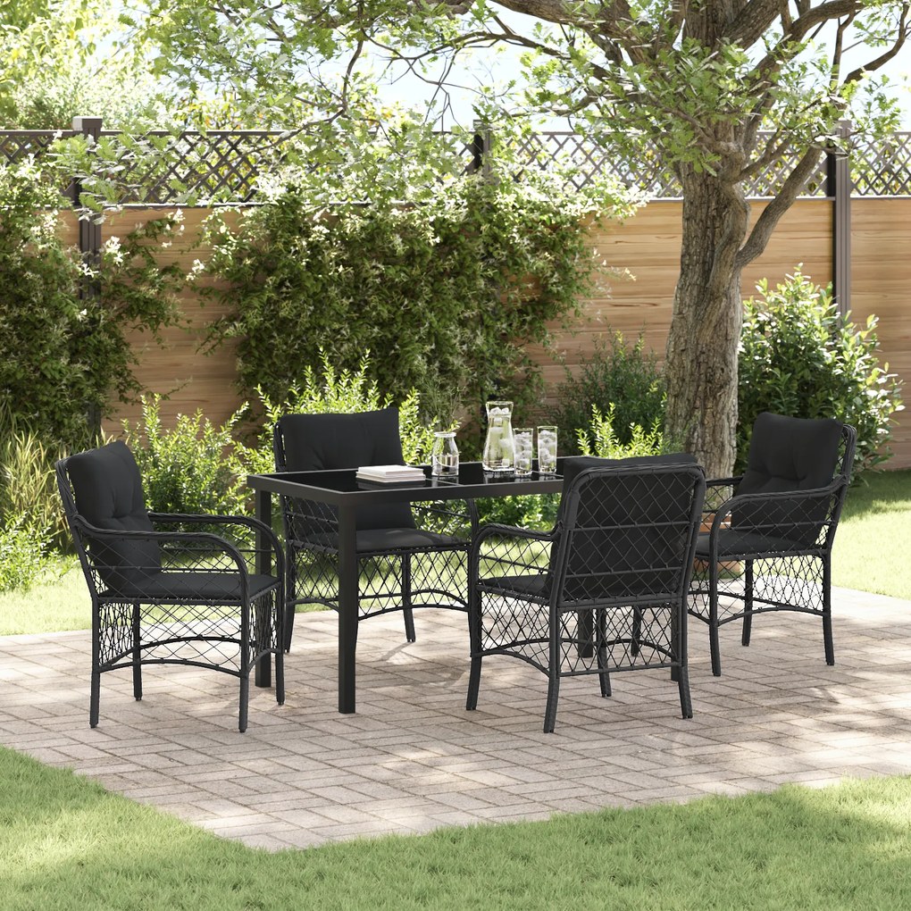 vidaXL Conjunto de Jantar para Jardim com Almofadas Vime Preto