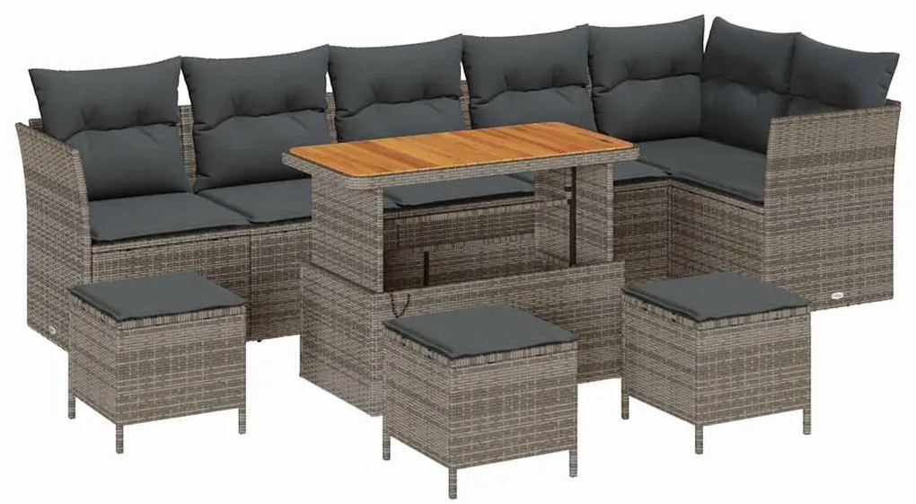 Conjunto de Sofá de Jardim de 10 Peças com Almofadas Cinza Rattan Poli