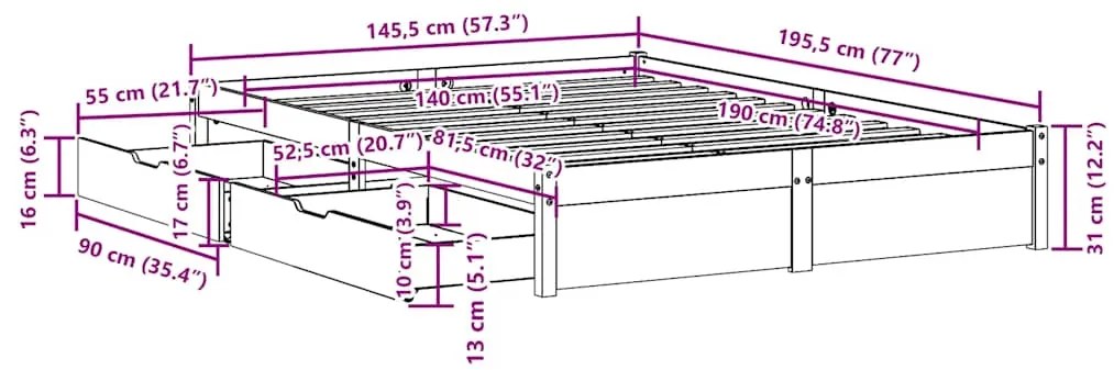 Cama sem colchão 140x190 cm madeira de pinho maciça branco