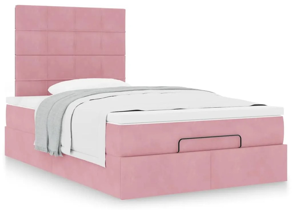 Estrutura de cama otomana com colchões 120x200 cm veludo rosa