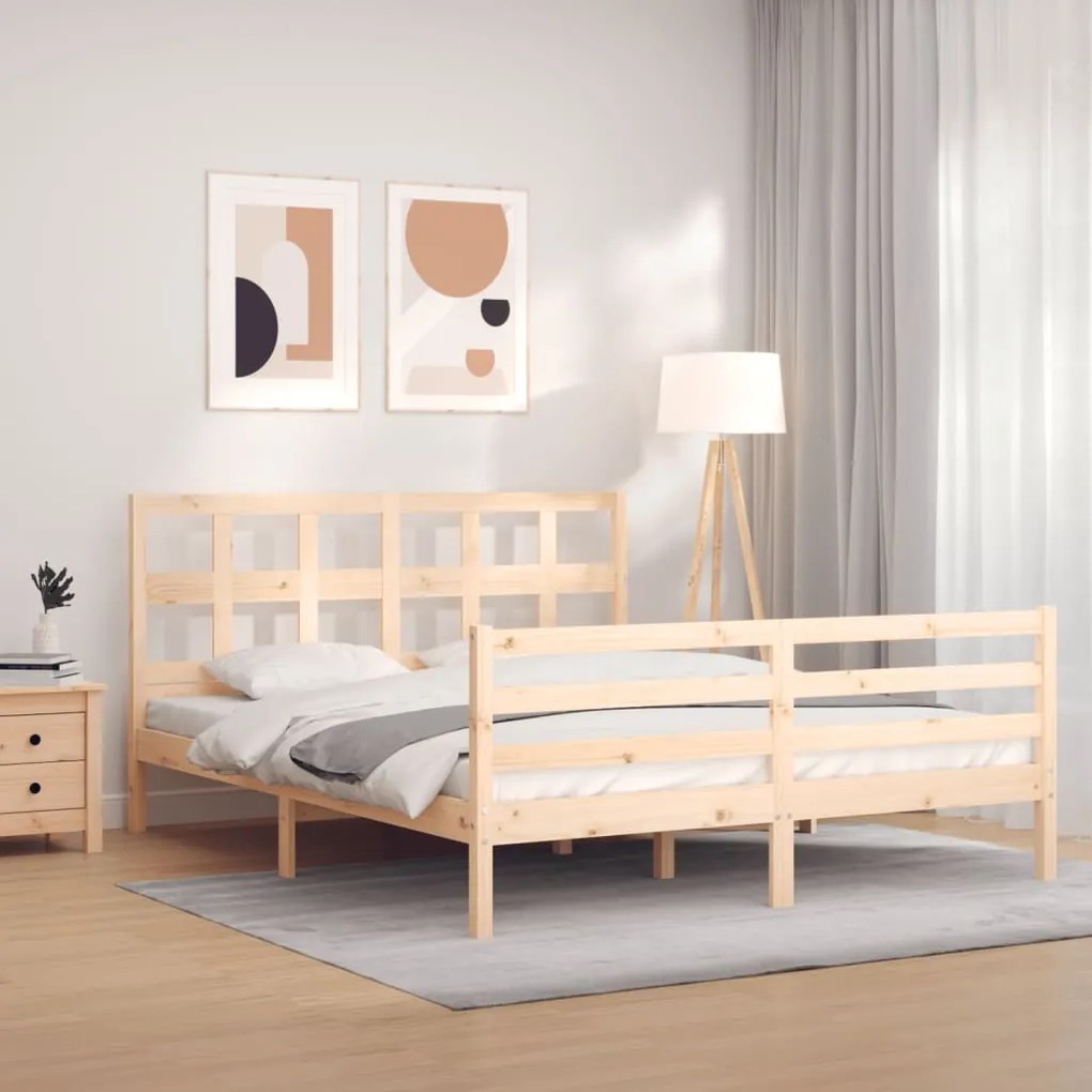 vidaXL Estrutura de cama King Size com cabeceira madeira maciça