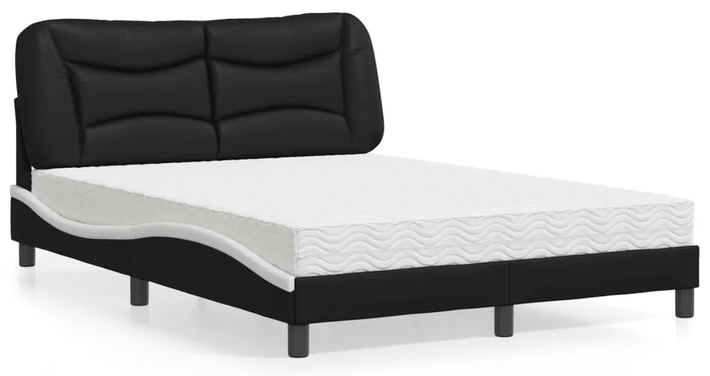 Cama com colchão 140x190 cm couro artificial preto