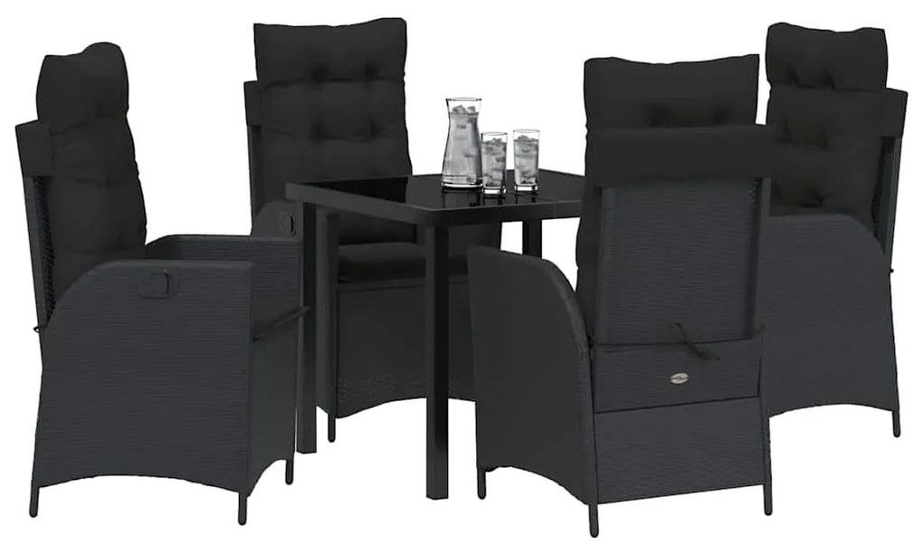 Conjunto de Jantar de Jardim com 5 Peças e Almofadas - Preto Rattan Si