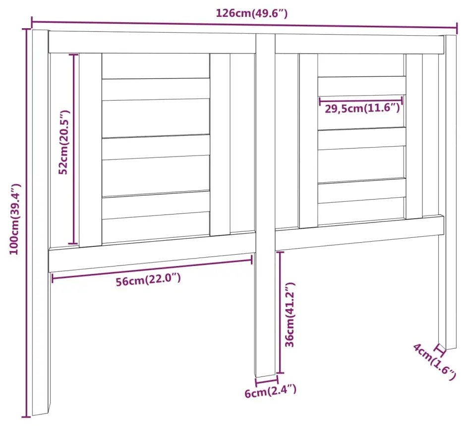 Cabeceira de cama 126x4x100 cm pinho maciço cinzento