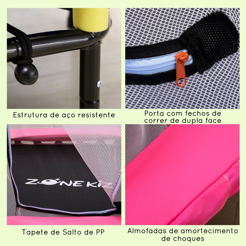 Trampolim para Crianças 95x85 cm com Rede de Segurança trampolim Infantil para Crianças de 3-6 Anos 122x122x97 cm Rosa