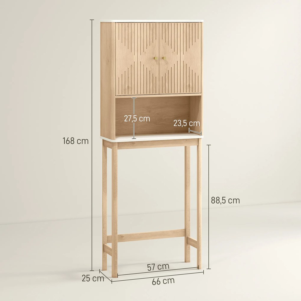 Móvel de casa de banho 66 x 25 x 168 cm, armário de casa de banho com porta dupla e prateleiras cor de carvalho