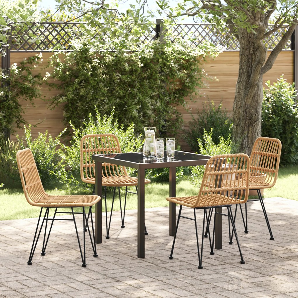 vidaXL Conjunto de Jantar de Jardim 5 Peças Castanho Rattan Poliéster
