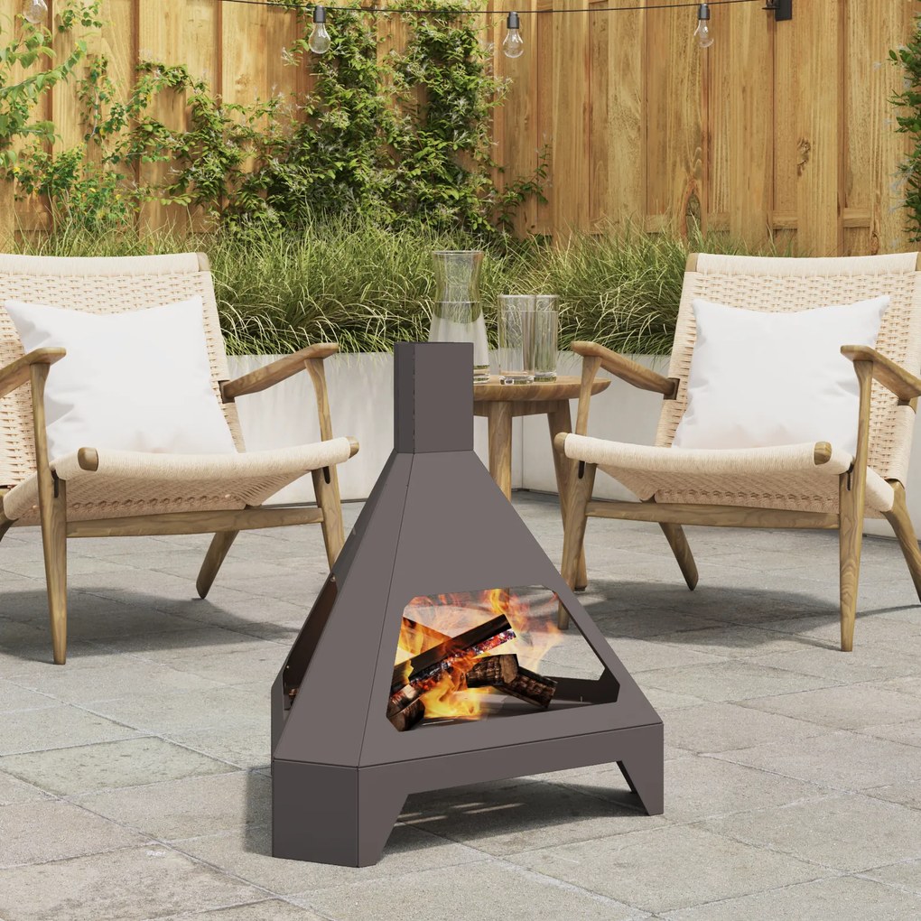 Fire Pit com Chaminé Preto 50x43x52 cm Aço
