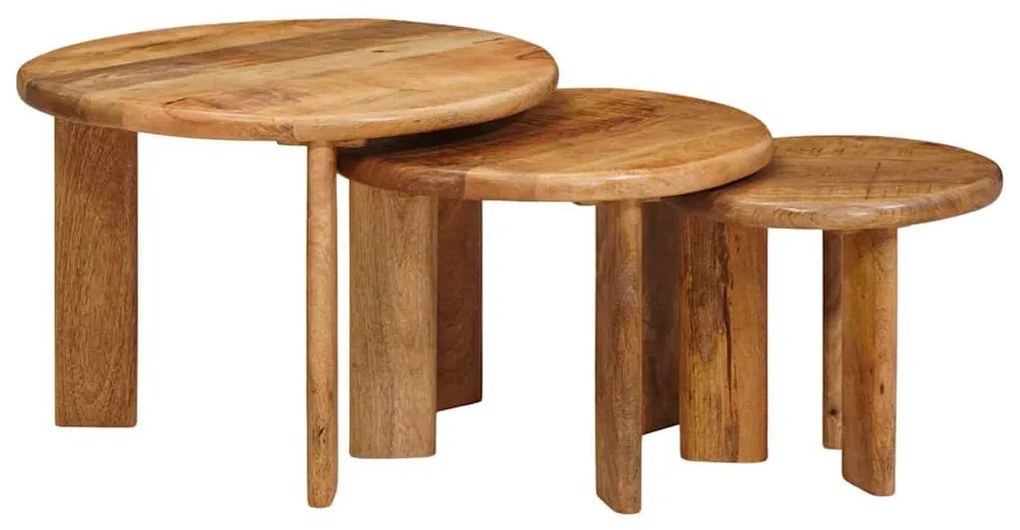 vidaXL Mesas de Café Empilháveis 3 pcs Madeira de manga maciça