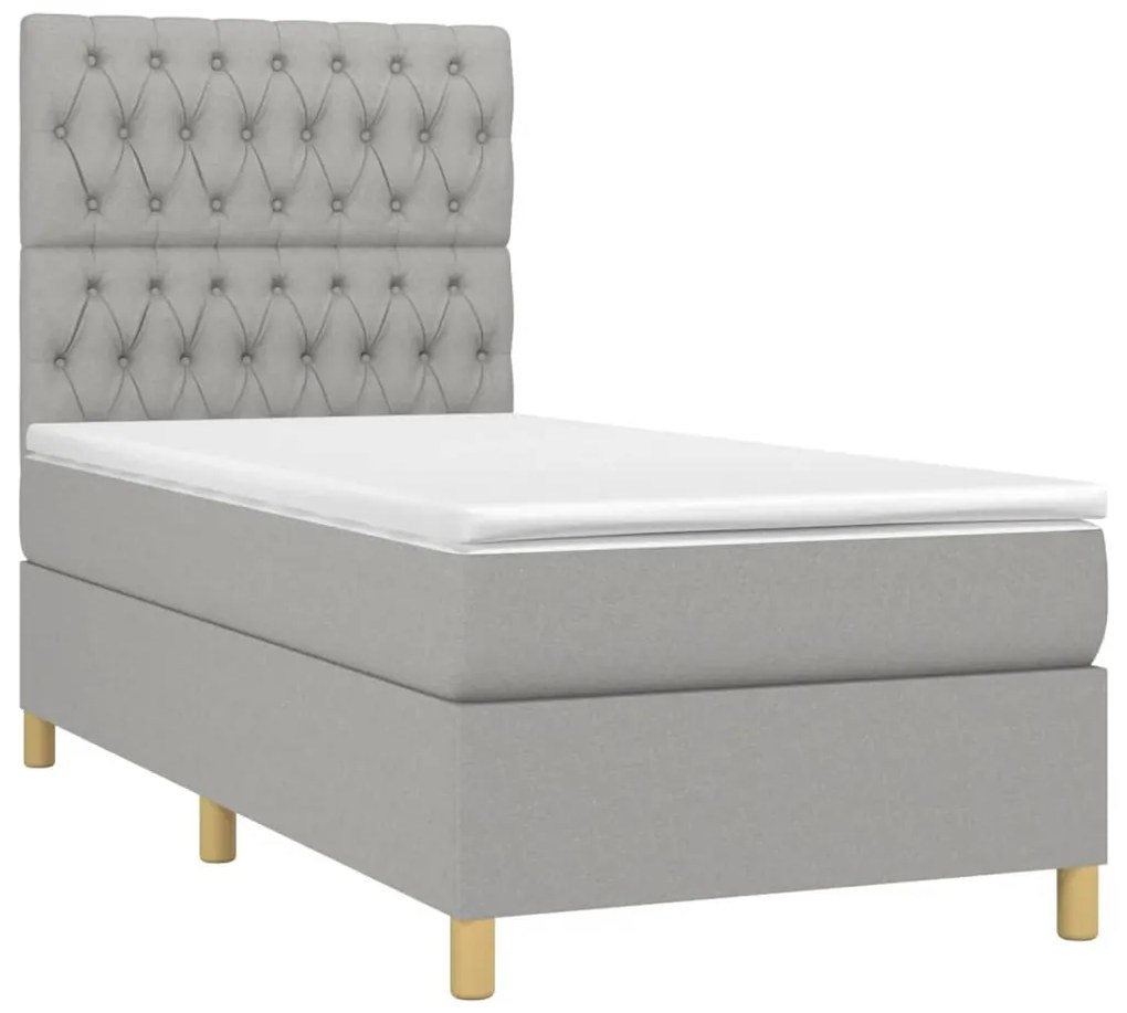 Cama box spring c/ colchão e LED 90x190 cm tecido cinza-claro