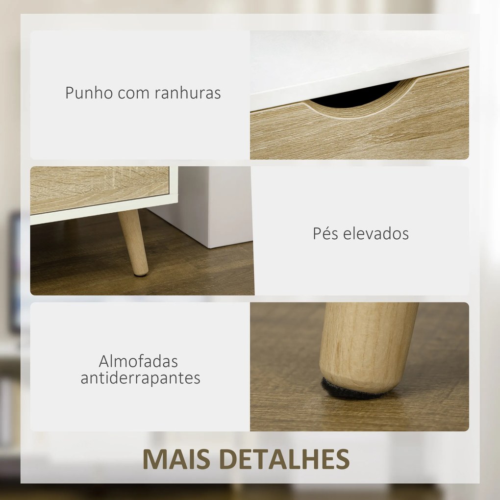 HOMCOM Móvel de TV com Gaveta 2 Portas e Prateleira Mesa de TV para Televisores de até 50 Polegadas Aparador de Sala de Estar 110x40x50cm Branco e Madeira