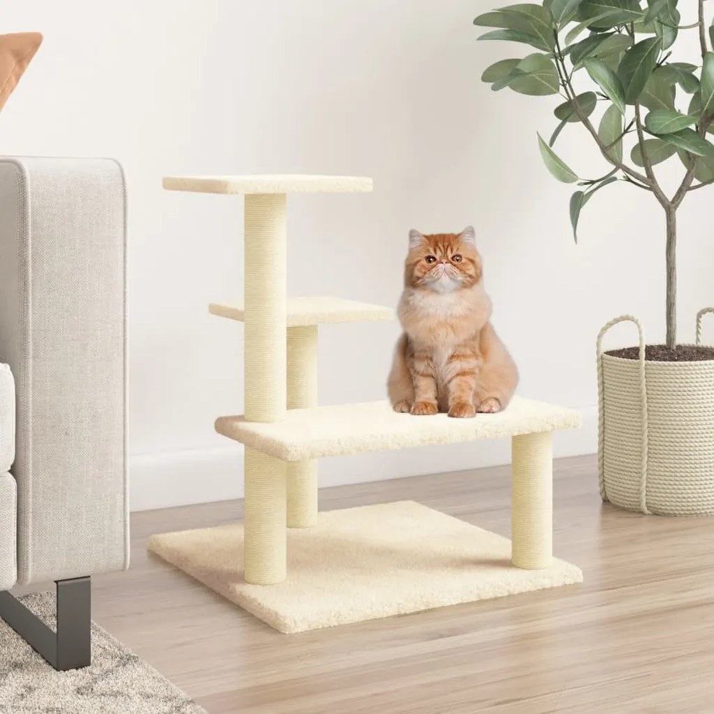 vidaXL Árvore p/ gatos c/ postes arranhadores sisal 61 cm cor creme