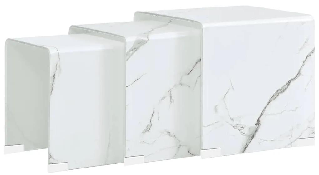 284737 vidaXL Mesas de centro encastráveis 3 pcs 42x42x41,5 cm branco mármore