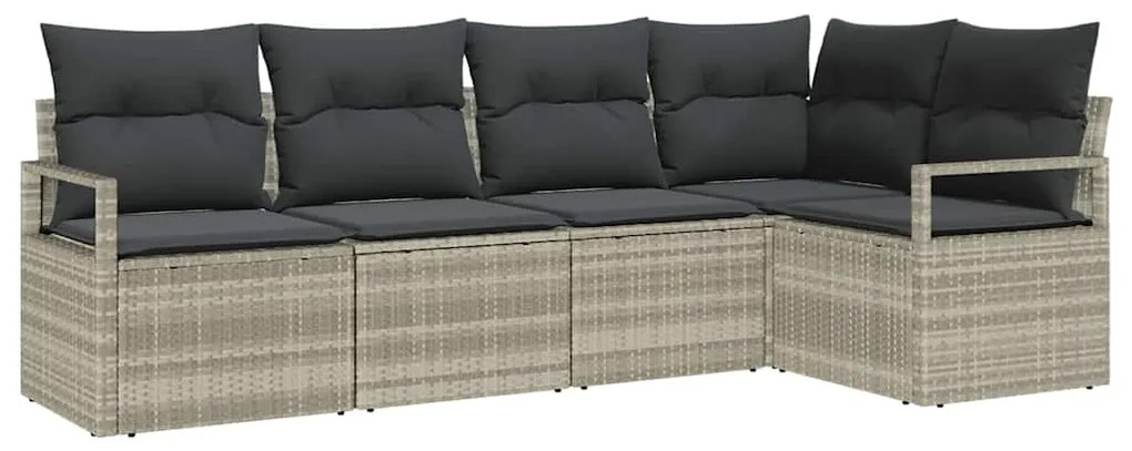 Conjunto de Sofá de Jardim com 5 Peças e Almofadas Cinza Claro