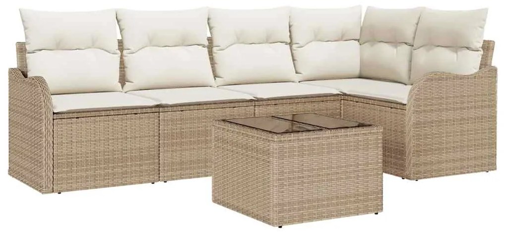 Conjunto de Sofá de Jardim com 6 Peças e Almofadas de Rattan Poly Marr