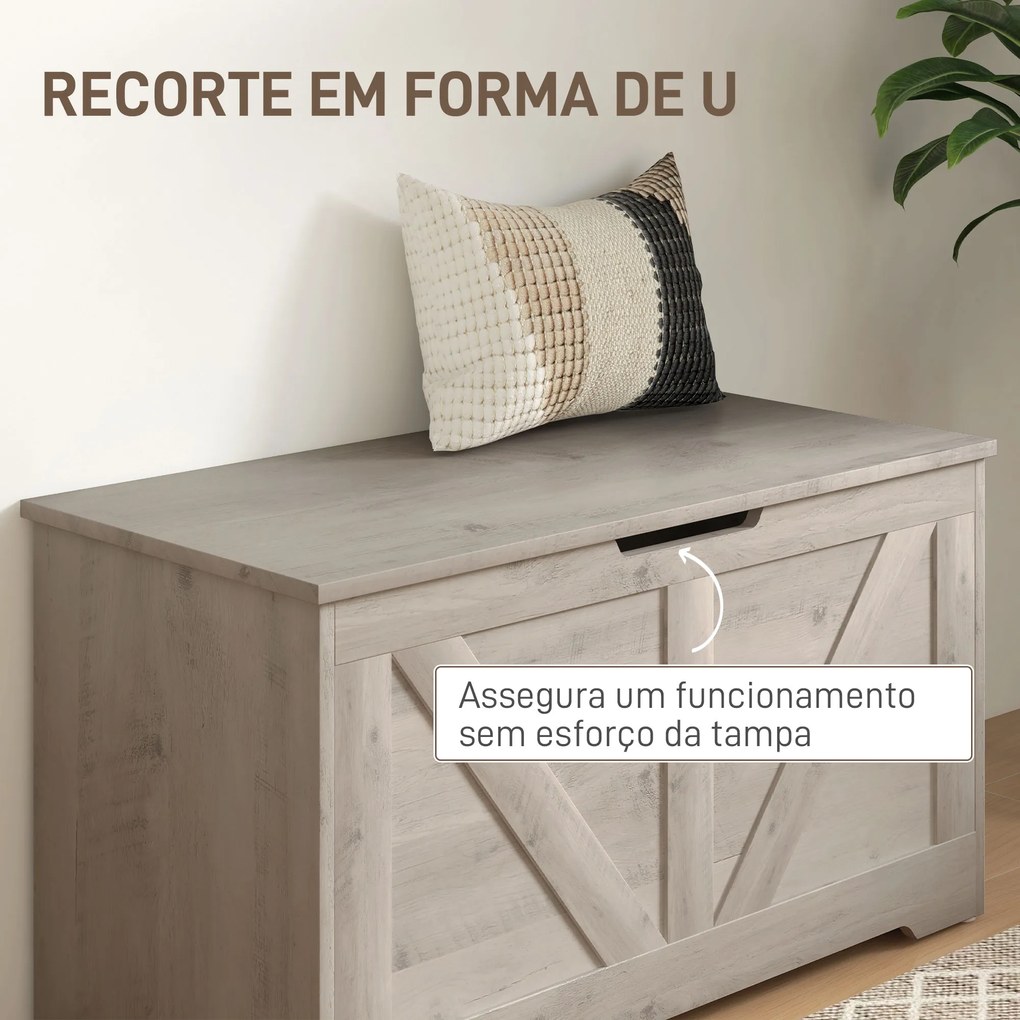 Baú de Armazenamento 100L Baú de Arrumação com Tampa e Dobradiça de Segurança 80x40x45 cm Cinzento Claro