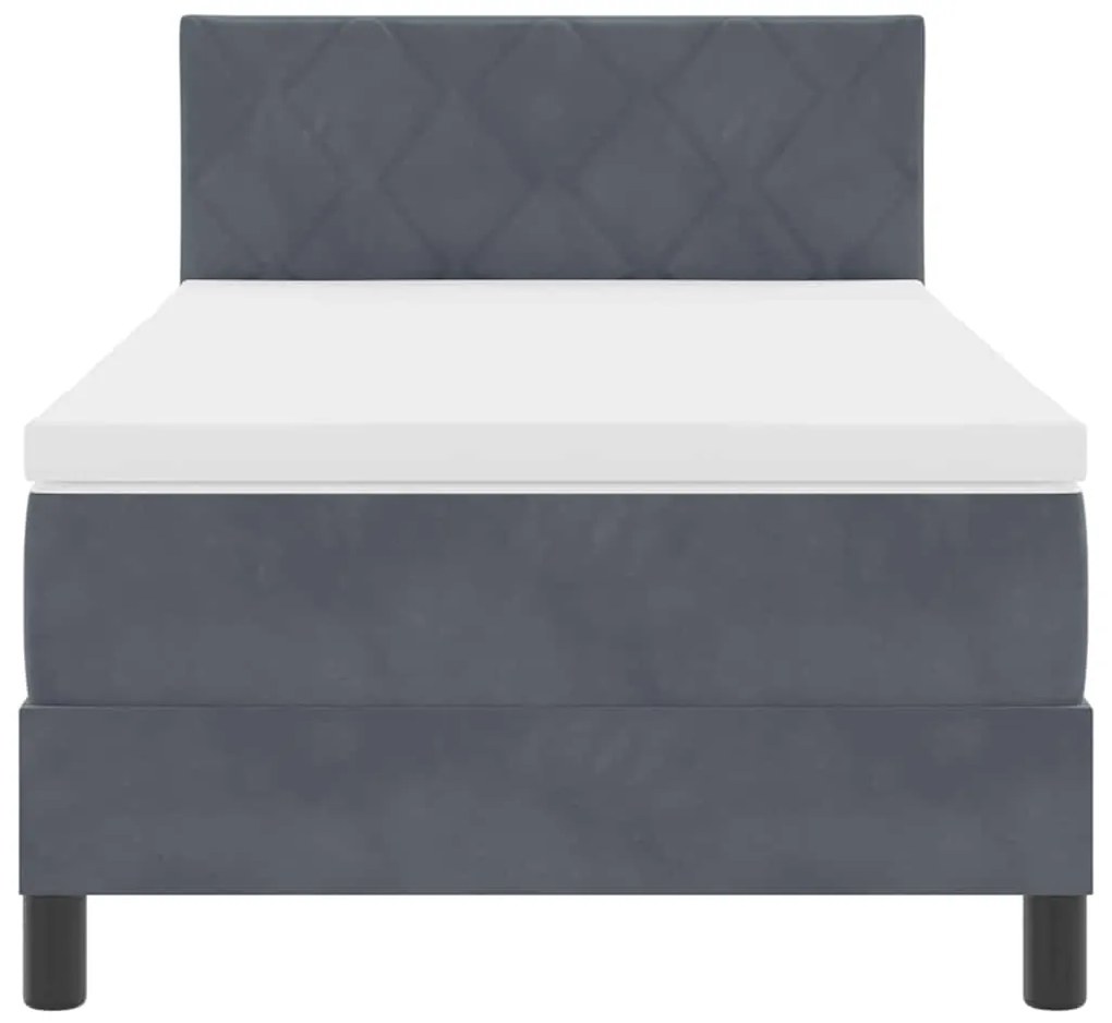 Cama Box Spring com Colchão e LED Cinza Escuro 90x190 cm Veludo