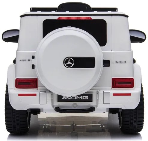 Carro elétrico para crianças 12V Mercedes G63 pneus de borracha, banco de couro Branco