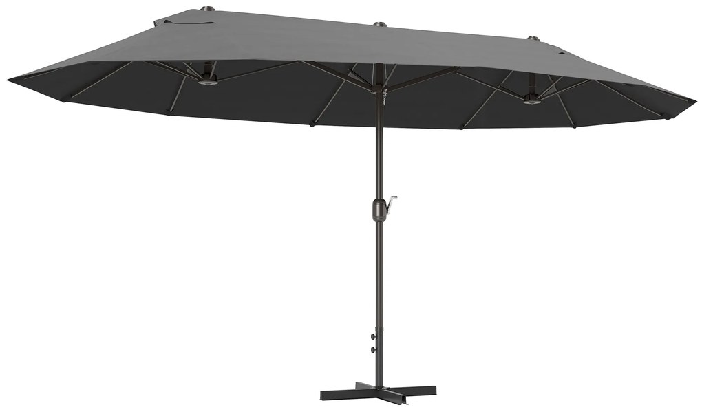 Outsunny Chapéu de Sol Duplo 4,55x2,65x2,38 m Chapéu de Sol de Jardim com Manivela Manual com Proteção Solar UV Cinza