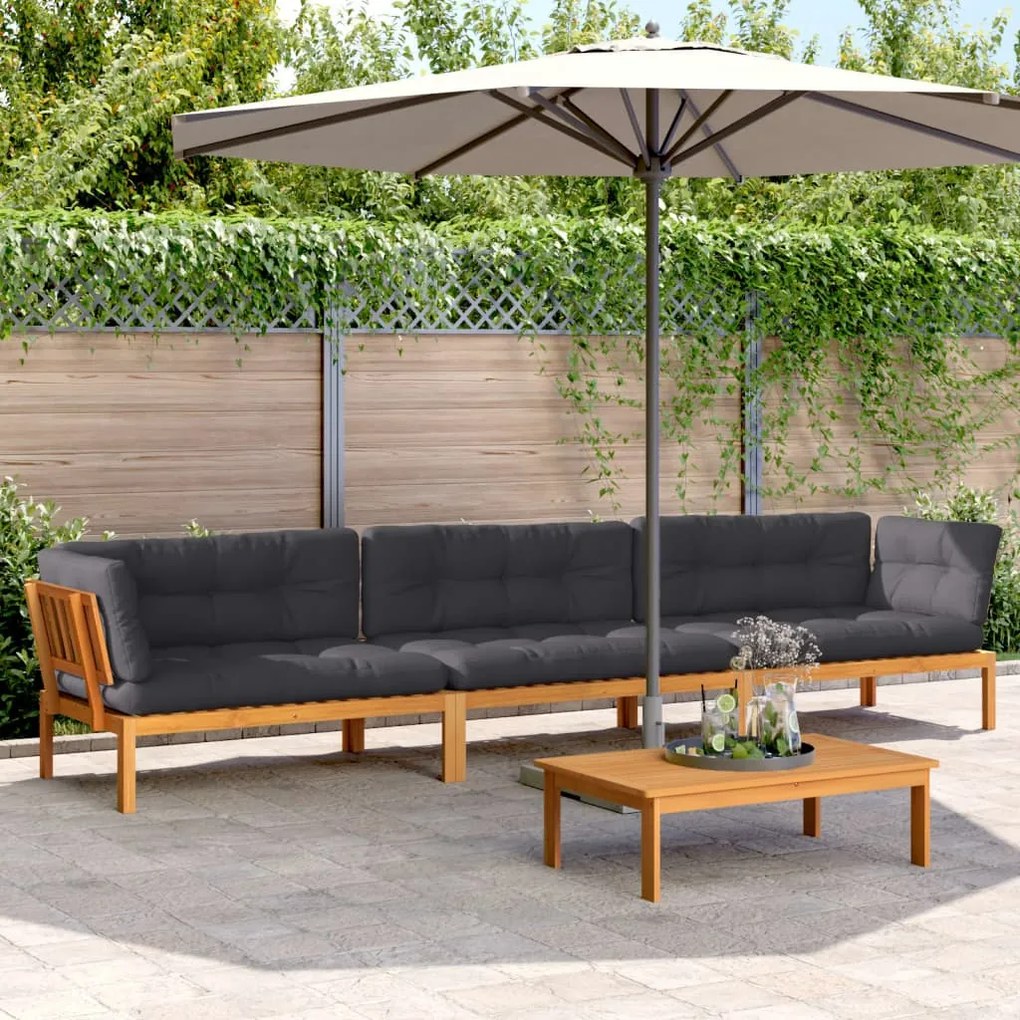 vidaXL 4 pcs móveis de paletes p/ jardim c/ almofadões acácia maciça