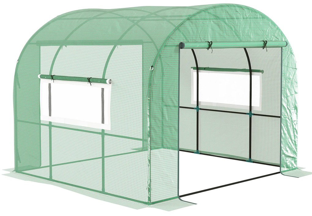 Outsunny Estufa Tipo Túnel de Exterior Estufa de Jardim 6 m² Alta Densidade 135 g/m² com 2 Portas com Zíperes 300x300x200 cm Verde | Aosom Portugal
