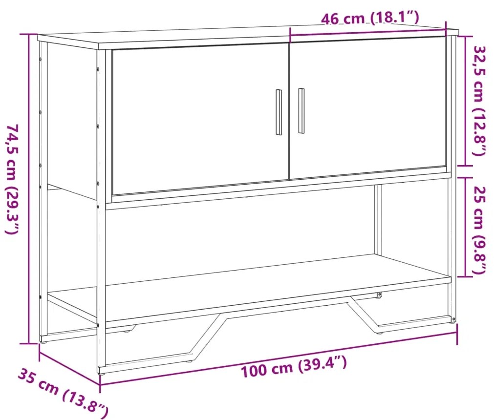 Mesa consola 100x35x74,5cm derivados de madeira carvalho sonoma