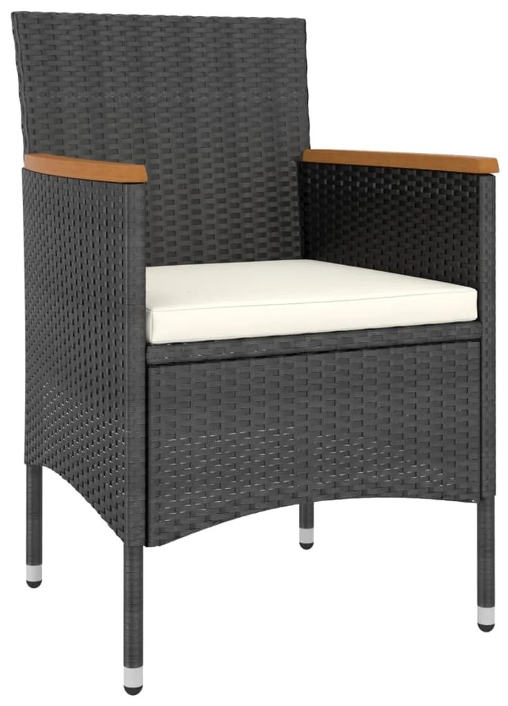 5 pcs conjunto de jantar p/ jardim vime PE/acácia maciça preto