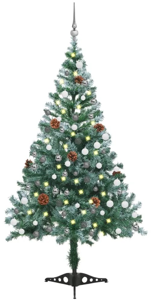vidaXL Árvore de Natal pré-iluminada geada c/ bolas e pinhas 150 cm