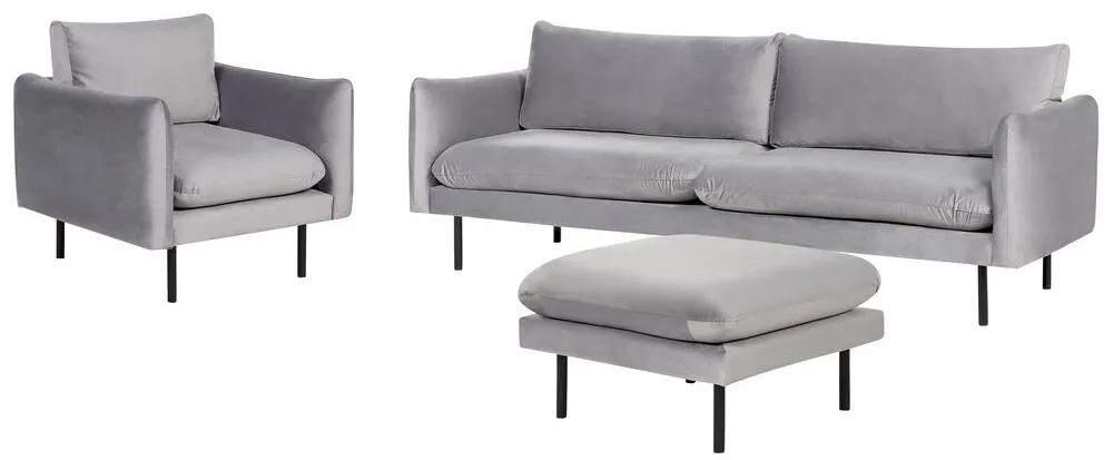 Conjunto de sofás 5 lugares com repousa-pés em veludo cinzento VINTERBRO Beliani