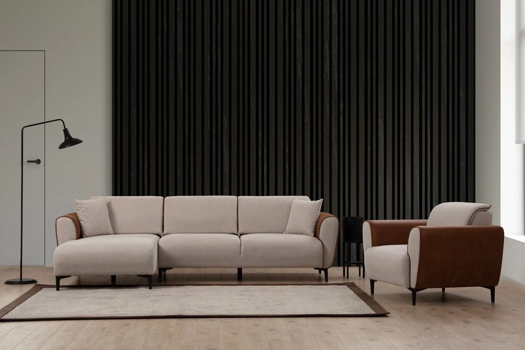 Sofá-Cama de Canto Aren – Bege e Canela – 150 x 260 cm