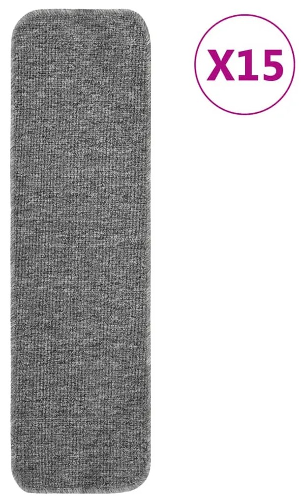 vidaXL Tapetes antiderrapantes retang. p/ escadas 15pcs 75x20 cm cinza