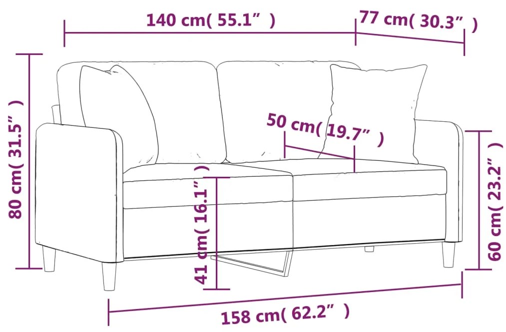 Sofá 2 lugares + almofadas decorativas 140 cm tecido castanho