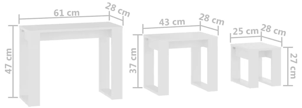 Mesas de encastrar 3 pcs madeira processada branco