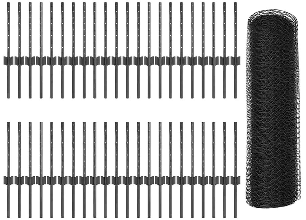 Postes de Cerca vidaXL 11 pcs U-Channel Cinza 40 cm Aço